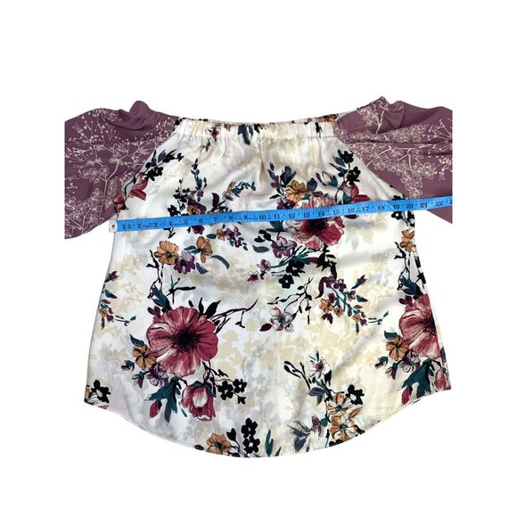 White House Black Market Satin Floral Off The Shoulder Blouse Size L - Picture 6 of 10